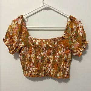 Aerie Floral Smocked Puff Sleeve Top